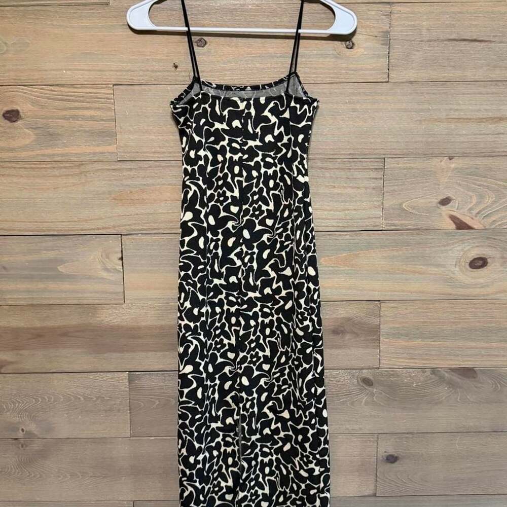 Zara Black and White Abstract Leaf Midi Dress